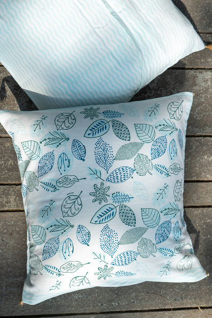 Green and blue forest abstract cushion cover