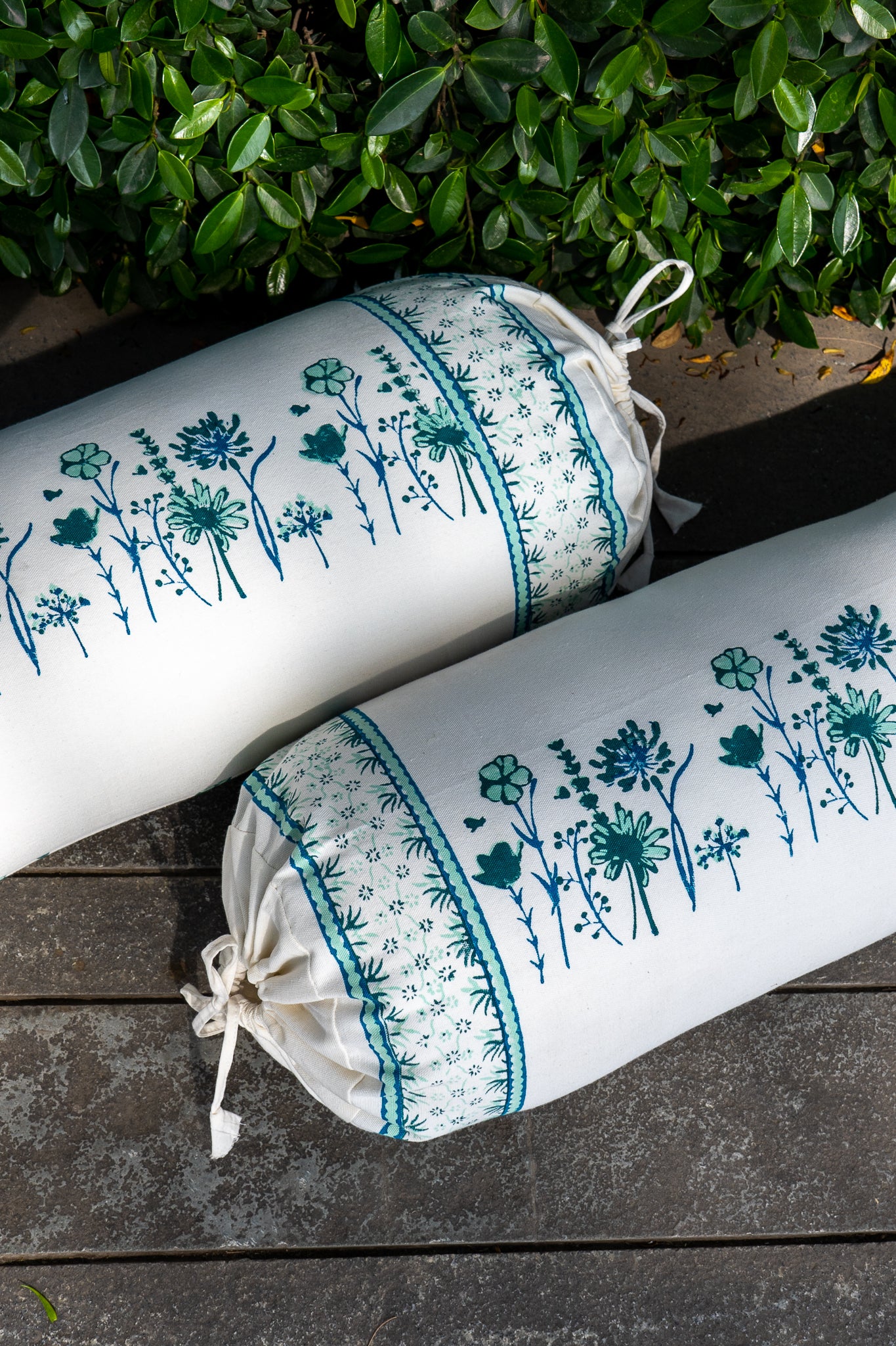 Green blue and aqua blooming flowers bolster cover