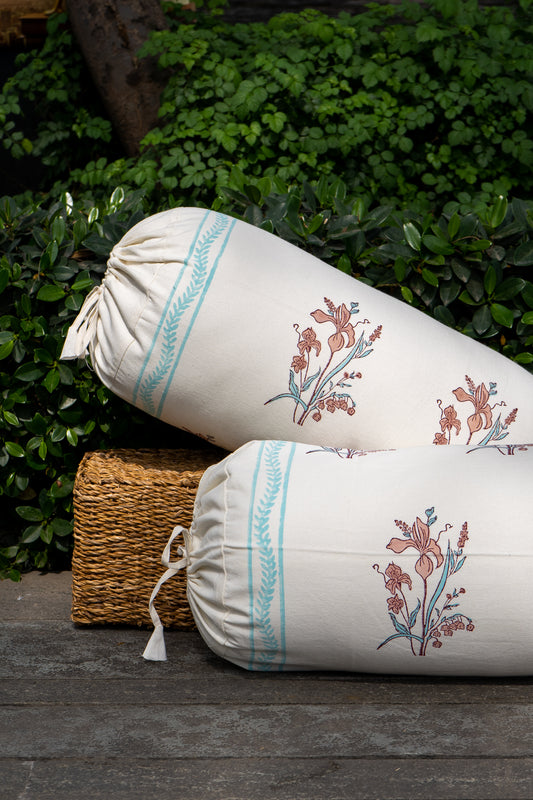 Wine and blue ek phool bolster cover