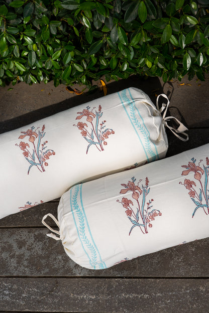 Wine and blue ek phool bolster cover