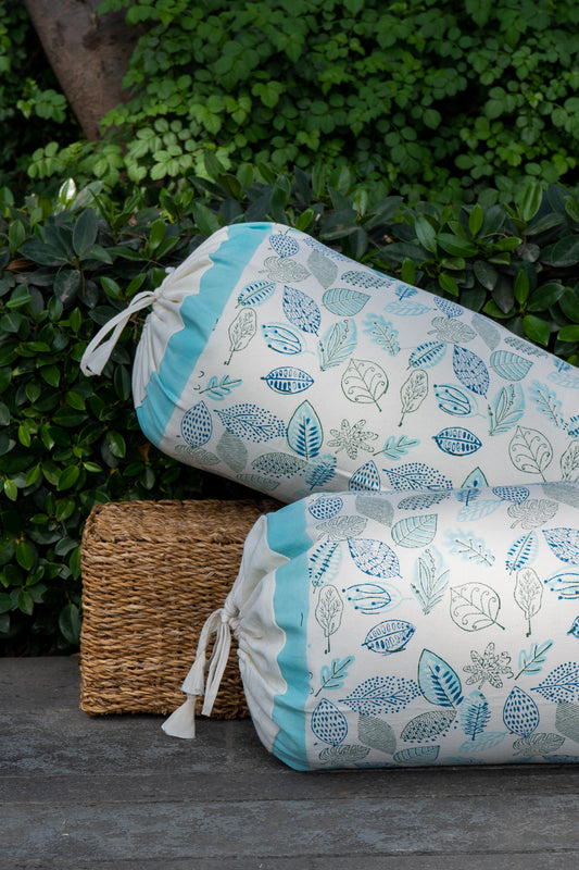 Green and blue forest abstract bolster cover