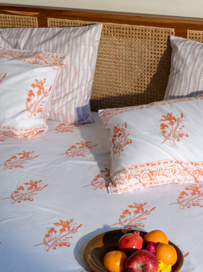 Orange and brown ek phool single bedsheet set