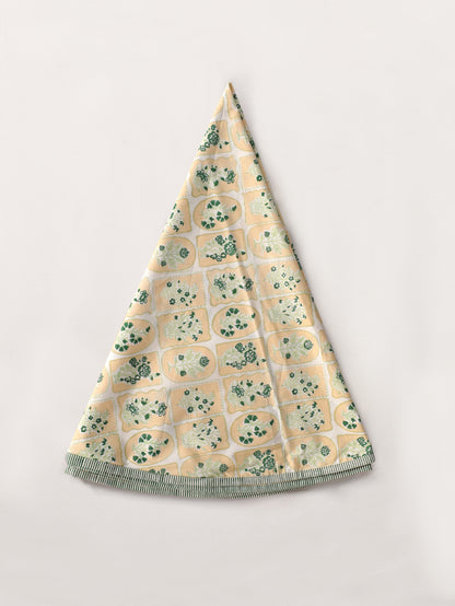 Green parrot and yellow motif tiles round table cover