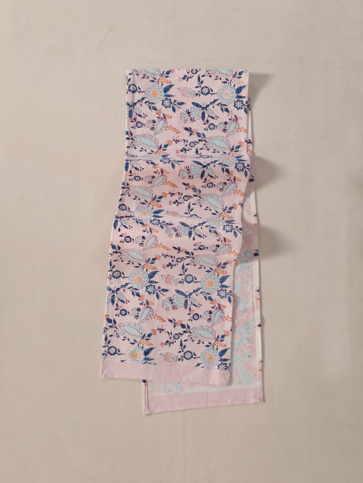 Turquoise blue and peach phal aur phool table runner