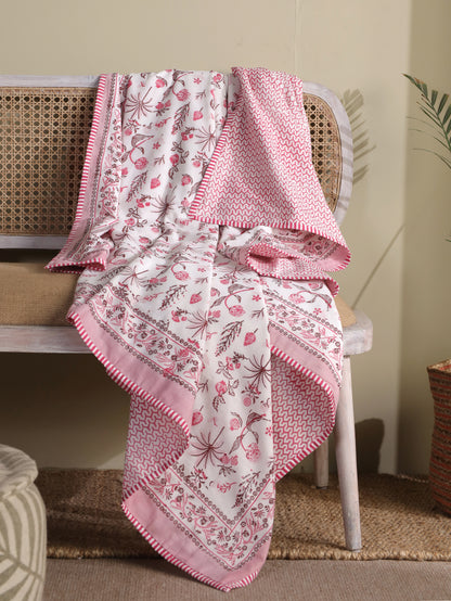 Magenta and maroon nariyal tree mulmul dohar (scattered floral)