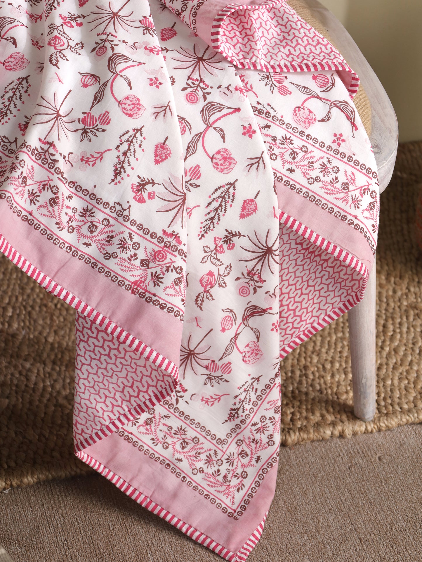 Magenta and maroon nariyal tree mulmul dohar (scattered floral)