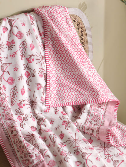 Magenta and maroon nariyal tree mulmul dohar (scattered floral)
