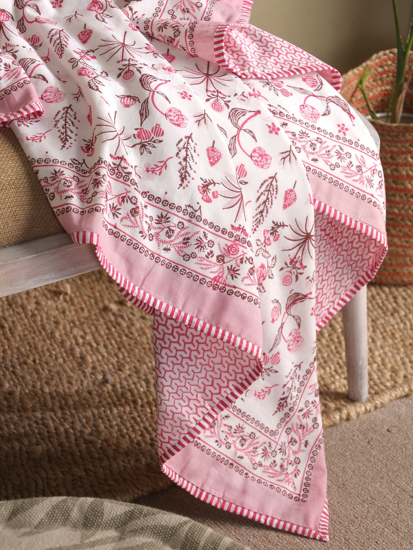 Magenta and maroon nariyal tree mulmul dohar (scattered floral)