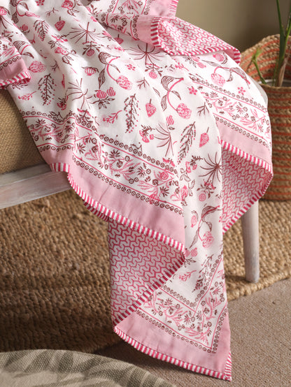 Magenta and maroon nariyal tree mulmul dohar (scattered floral)