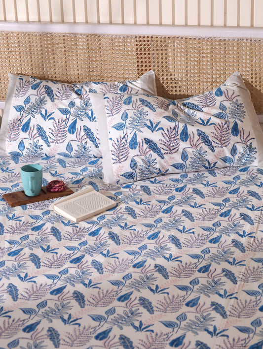Blue and pink forest garden bedsheet set