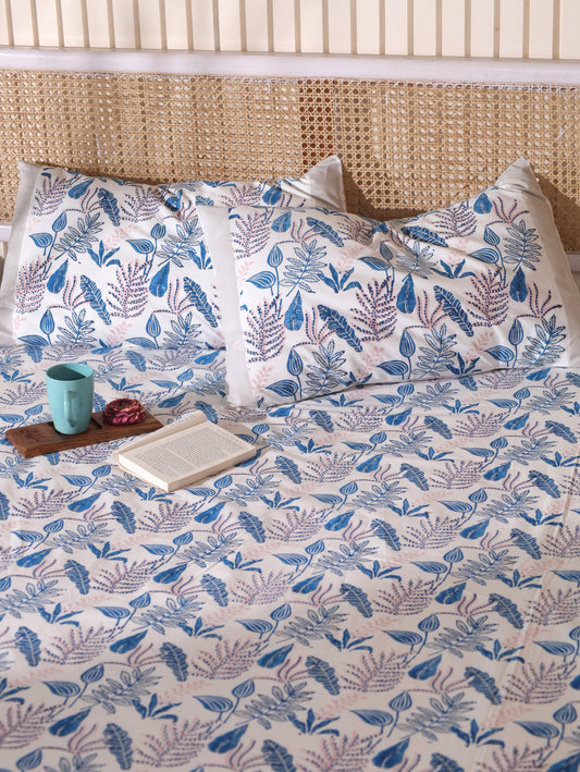 Blue and pink forest garden fitted bedsheet set