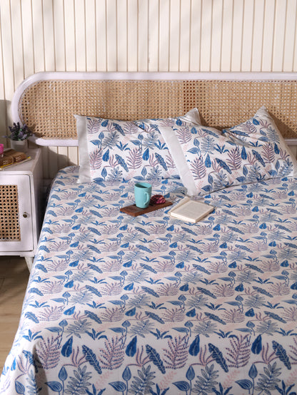 Blue and pink forest garden bedsheet set