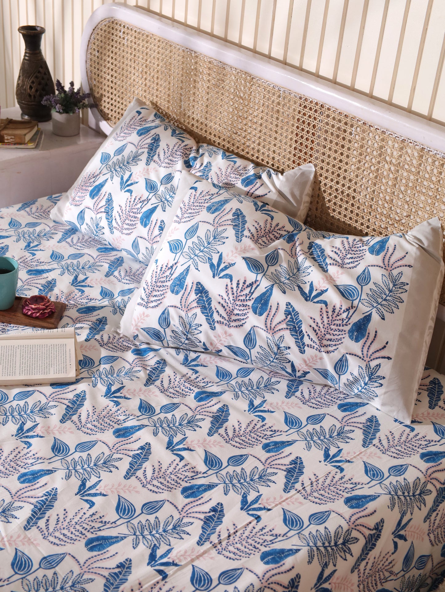 Blue and pink forest garden fitted bedsheet set