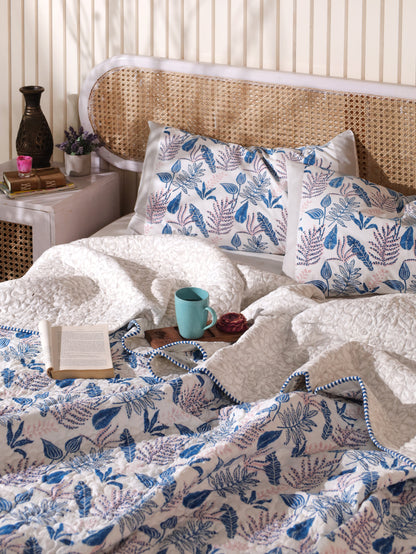 Blue and pink forest garden mulmul quilt