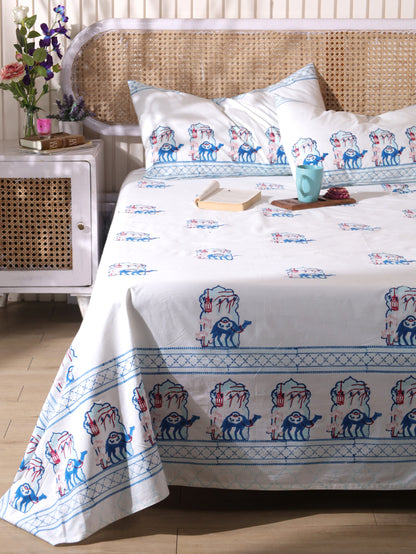 Blue and peach jharokha motif bedsheet set