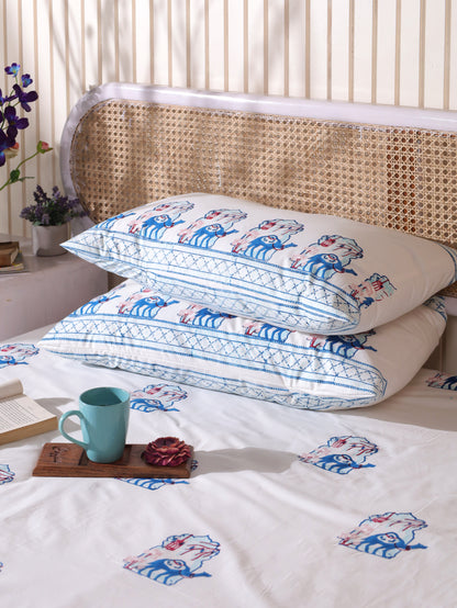 Blue and peach jharokha motif bedsheet set
