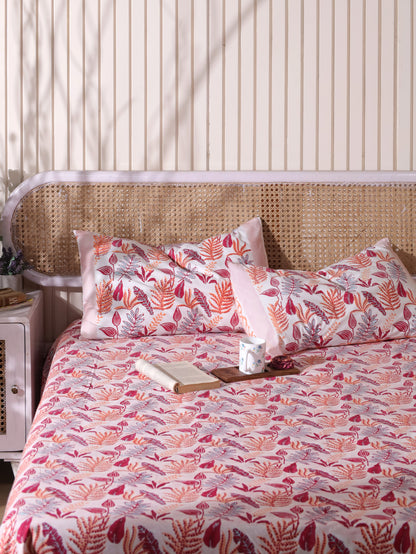 Red and peach forest garden bedsheet set