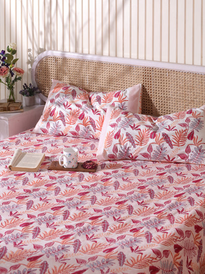 Red and peach forest garden bedsheet set