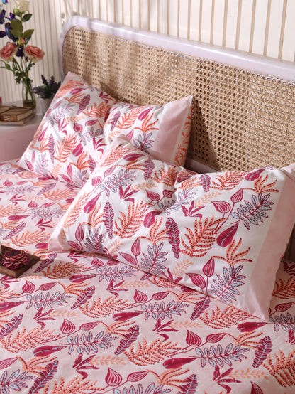 Red and peach forest garden bedsheet set