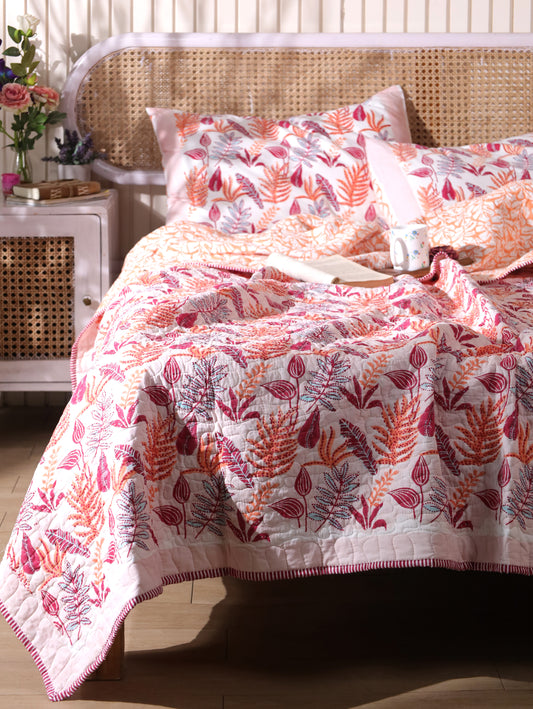 Red and peach forest garden mulmul quilt