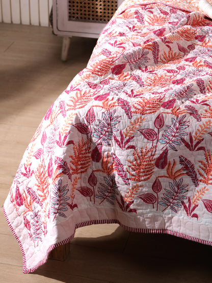 Red and peach forest garden mulmul quilt