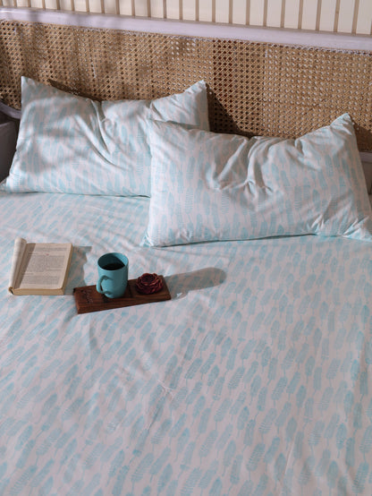 Sky blue long leaves jaal bedsheet set