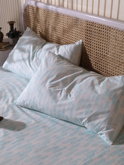 Sky blue long leaves jaal bedsheet set