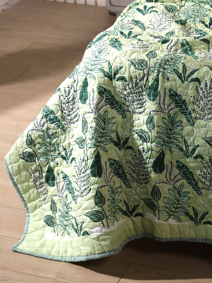 Green and grey forest garden mulmul quilt