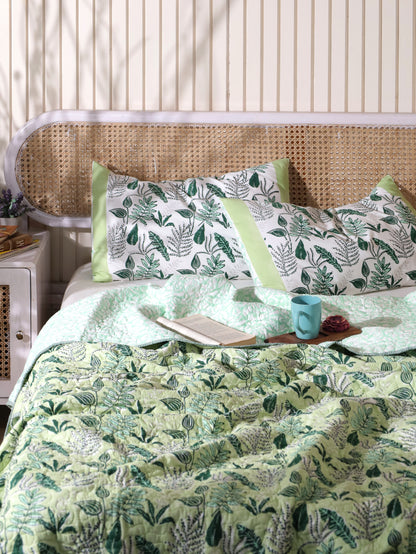 Green and grey forest garden mulmul quilt