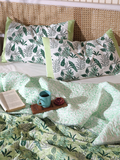 Green and grey forest garden mulmul quilt