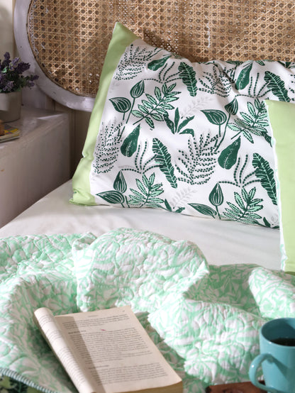 Green and grey forest garden mulmul quilt