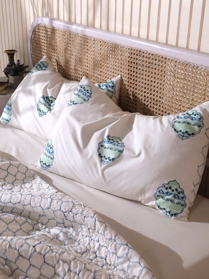 Blue and green heera jaal motif mulmul quilt
