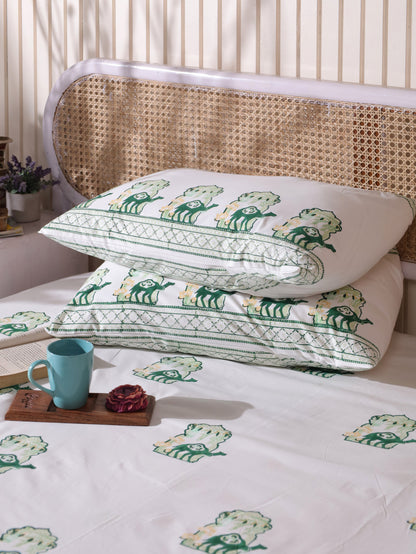Green and yellow jharokha motif bedsheet set