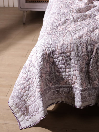 Pink and grey gadh jaal mulmul quilt