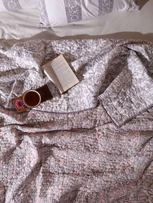 Pink and grey gadh jaal mulmul quilt