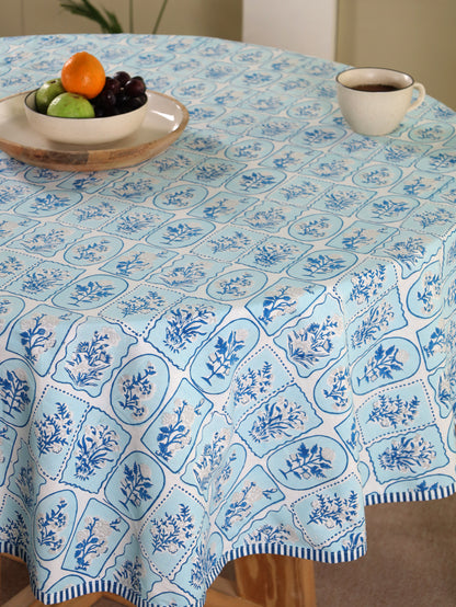 Navy blue and grey motif tiles round table cover