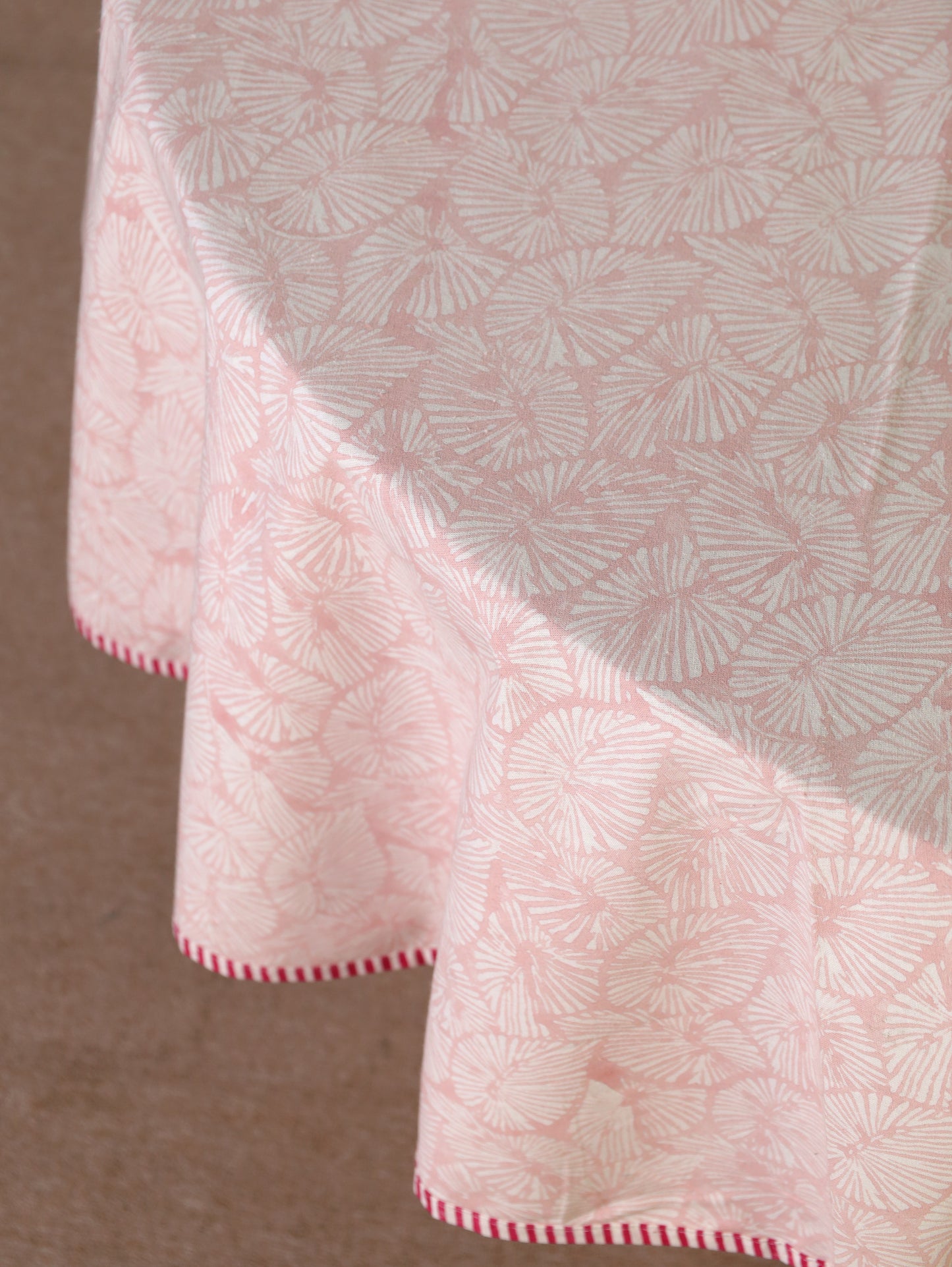 Peach small lines round table cover