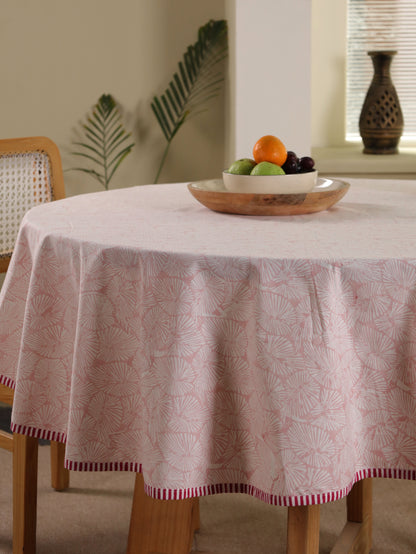 Peach small lines round table cover