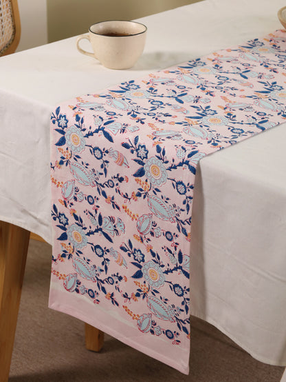 Turquoise blue and peach phal aur phool table runner