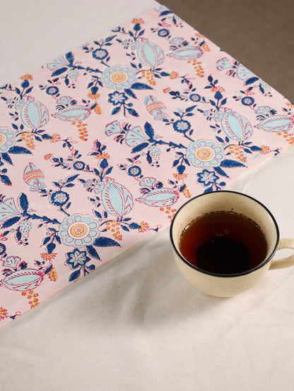 Turquoise blue and peach phal aur phool table runner