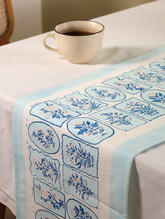 Navy blue and grey motif tiles table runner