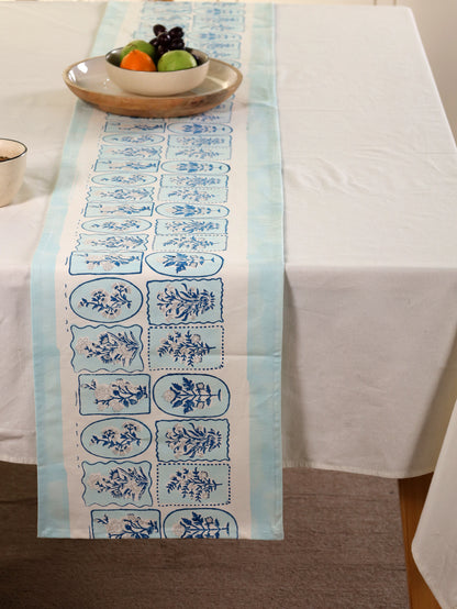 Navy blue and grey motif tiles table runner