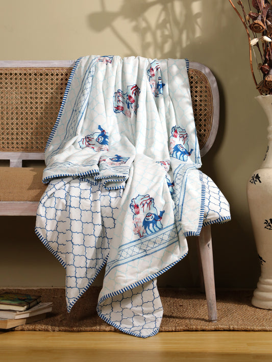 Blue and peach jharokha motif mulmul dohar