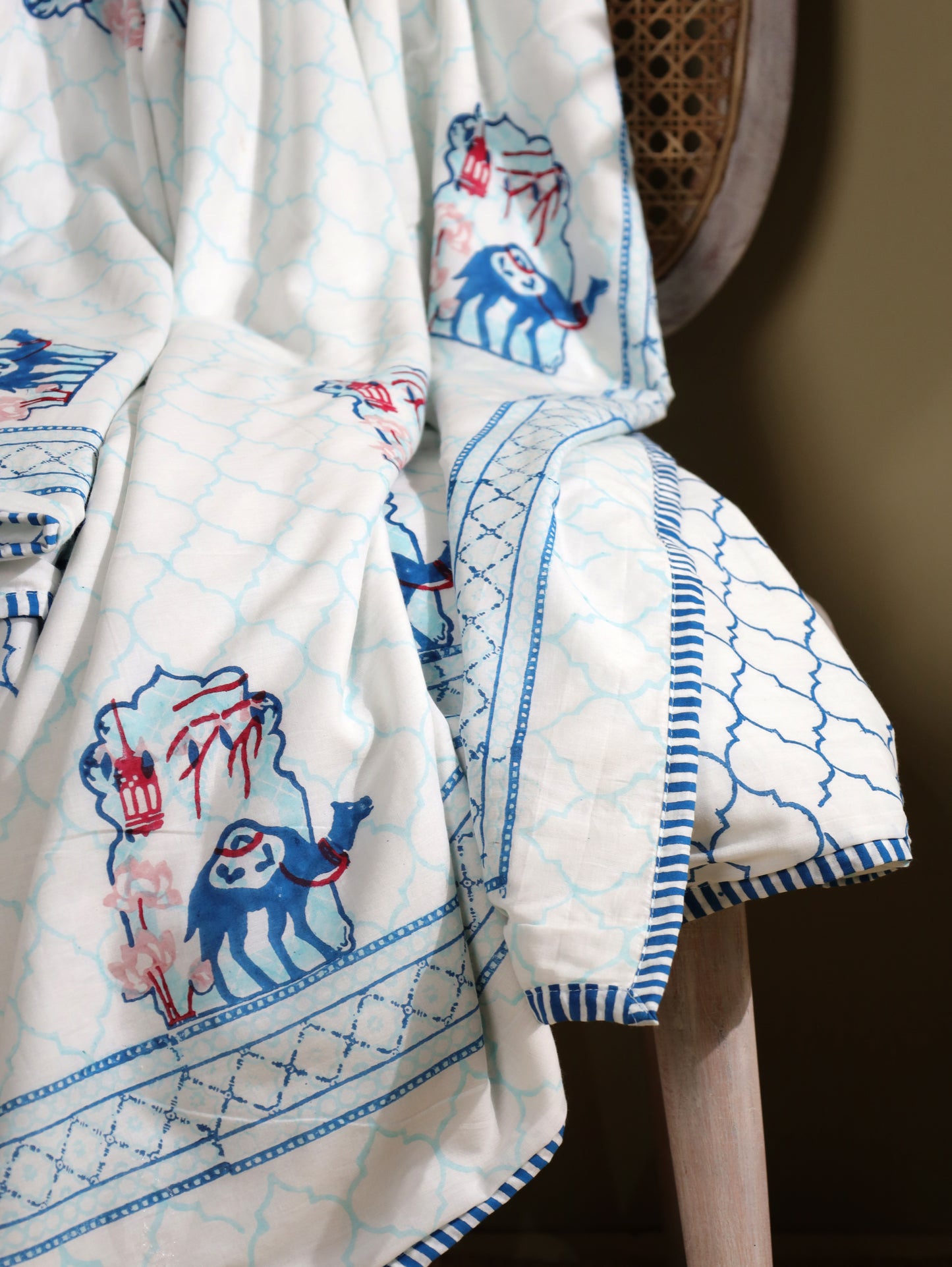 Blue and peach jharokha motif mulmul dohar