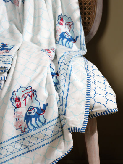 Blue and peach jharokha motif mulmul dohar