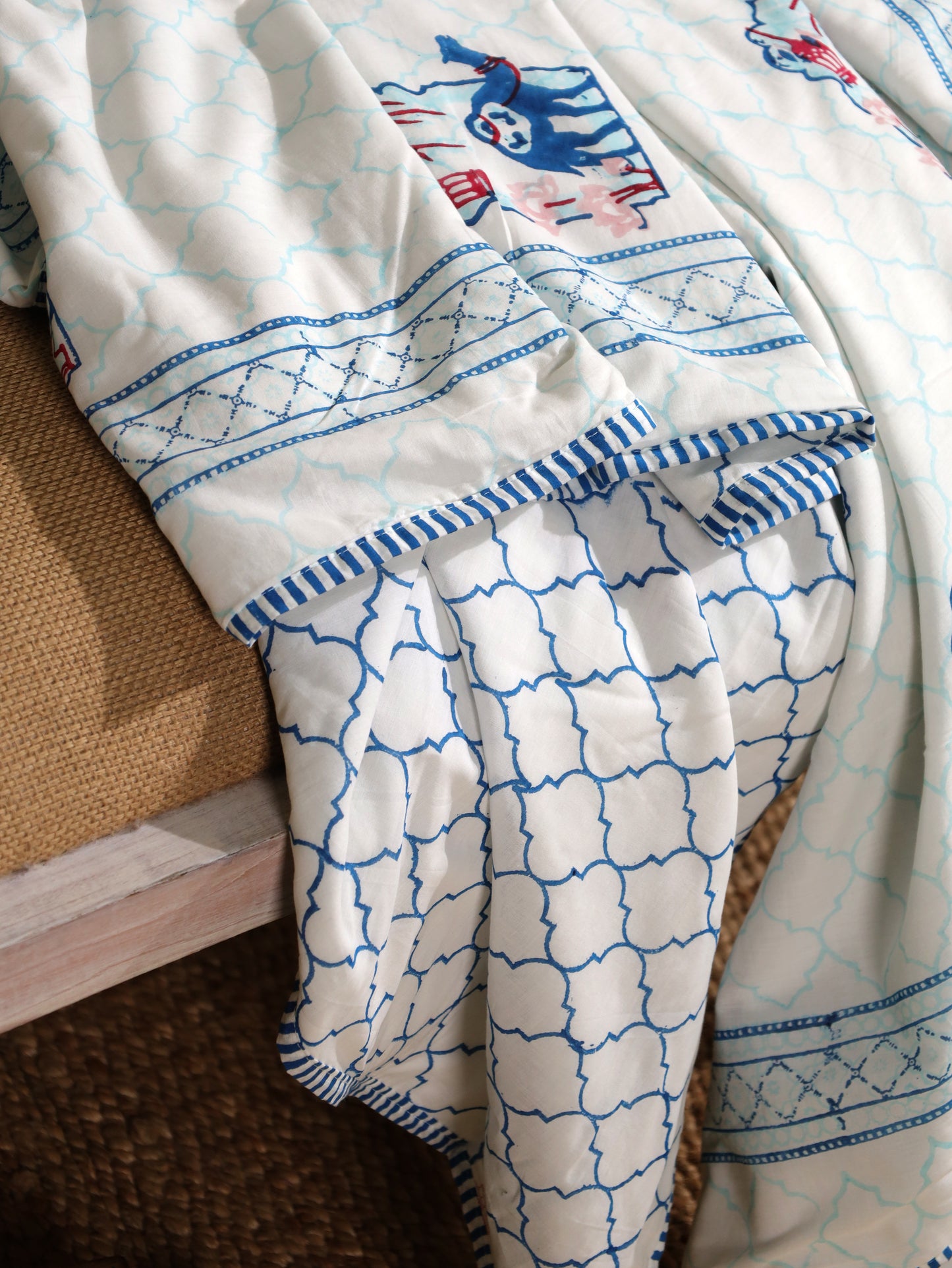 Blue and peach jharokha motif mulmul dohar