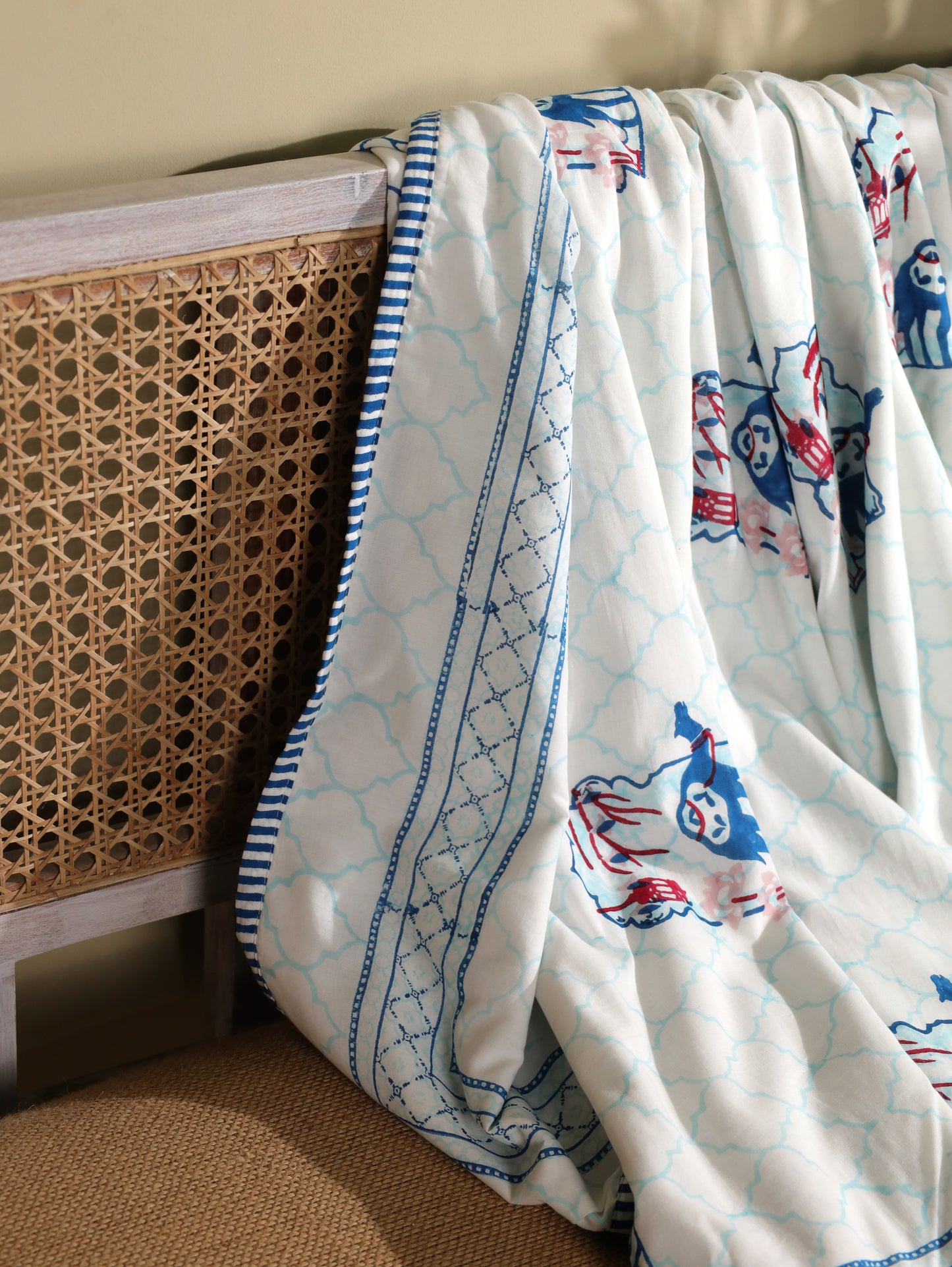 Blue and peach jharokha motif mulmul dohar