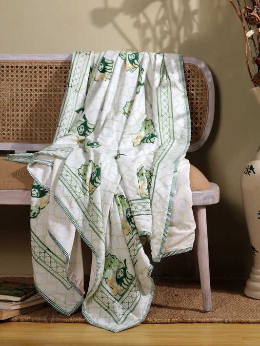 Green and yellow jharokha motif mulmul dohar