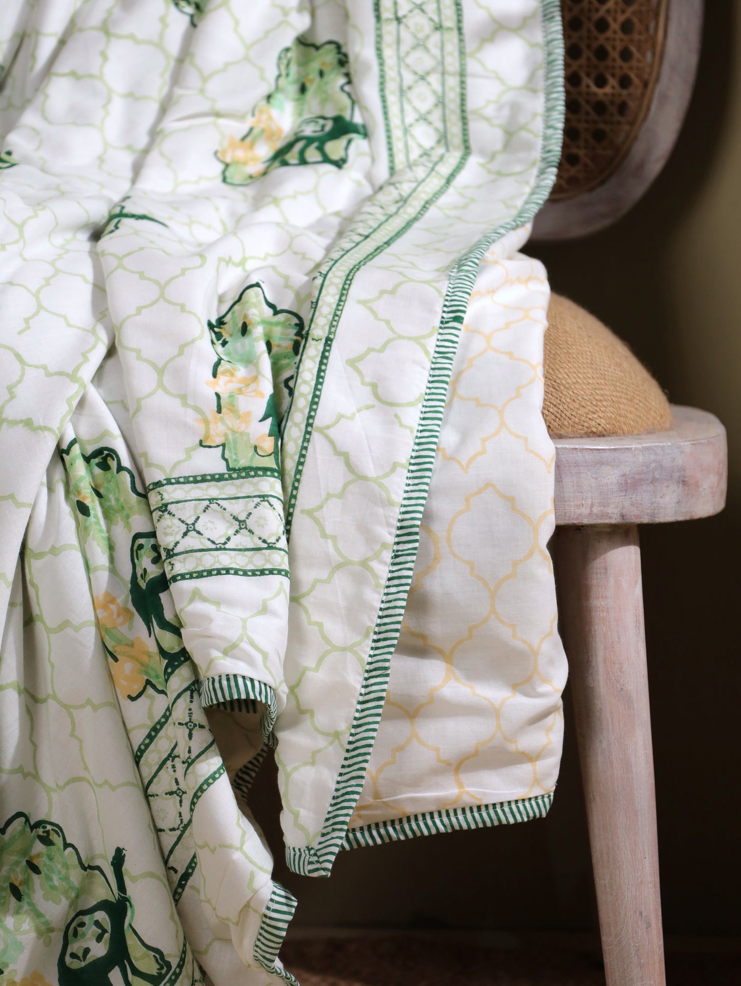Green and yellow jharokha motif mulmul dohar