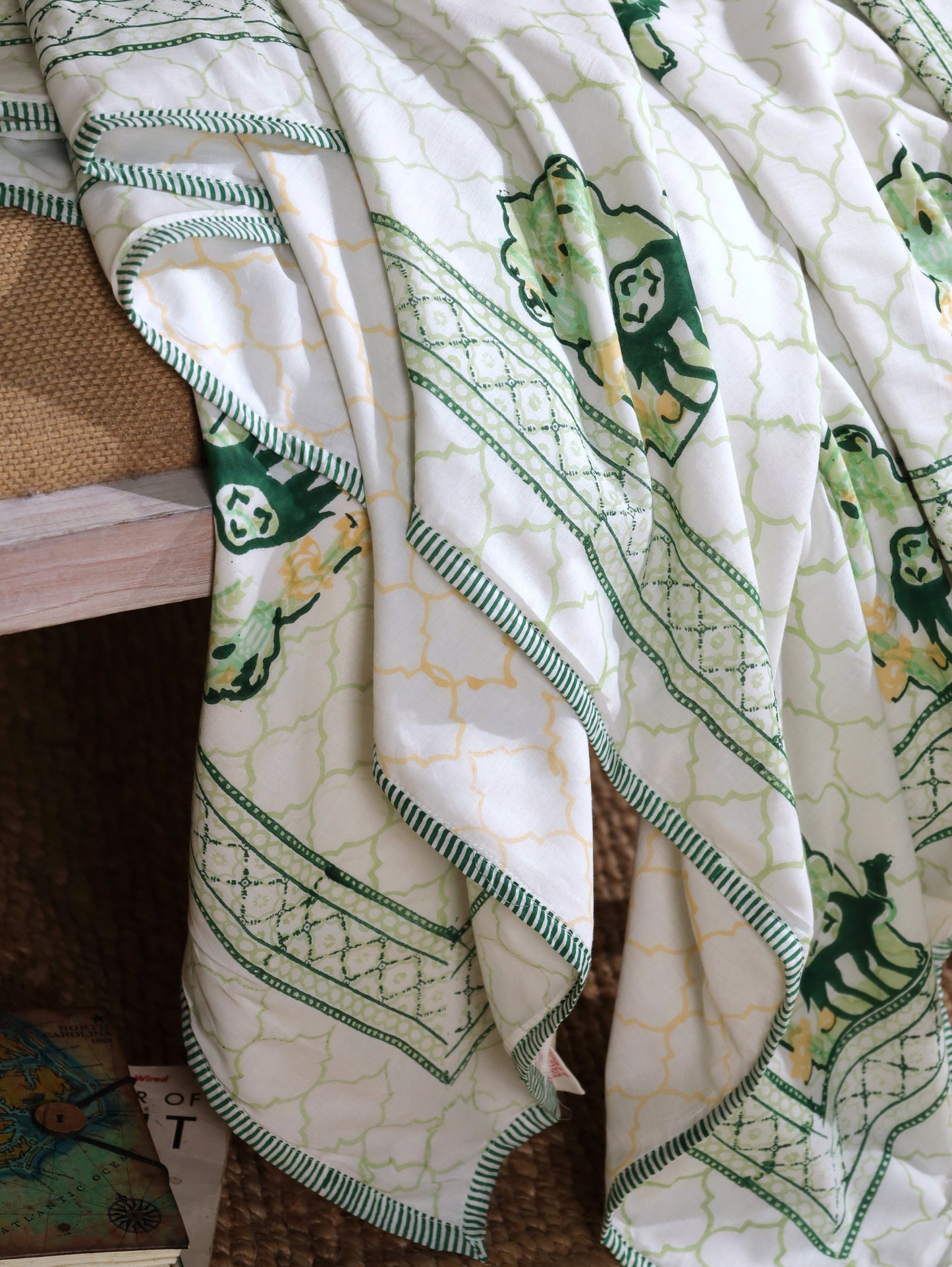 Green and yellow jharokha motif mulmul dohar